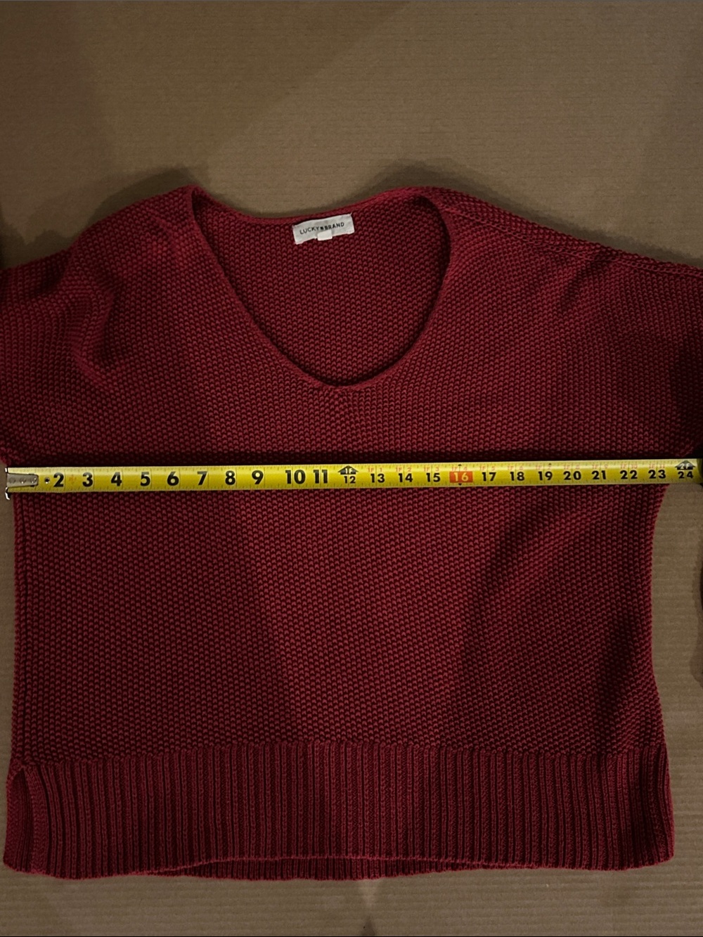 Lucky Brand Women's Crimson V-Neck Knit Sweater cotton & acrylic blend size L - Picture 9 of 10